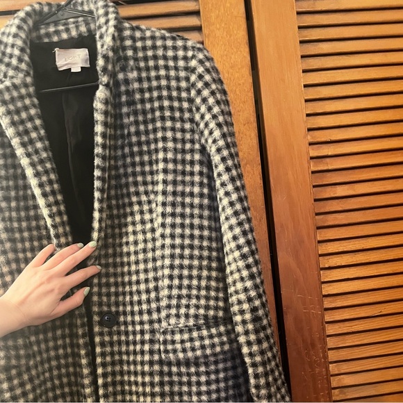 Loft Houndstooth Long Wool Blend Coat - Black & White - Picture 7 of 10